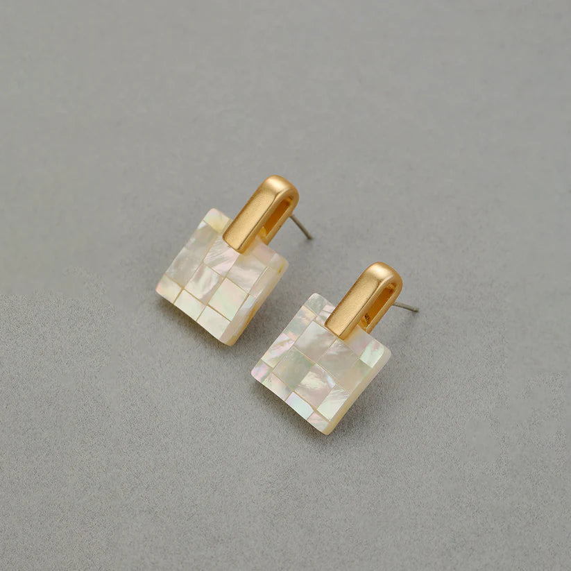 14K Gold Mother of Pearl Square Earrings