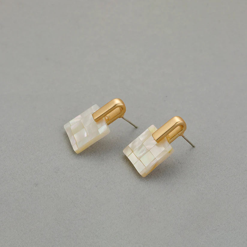 14K Gold Mother of Pearl Square Earrings