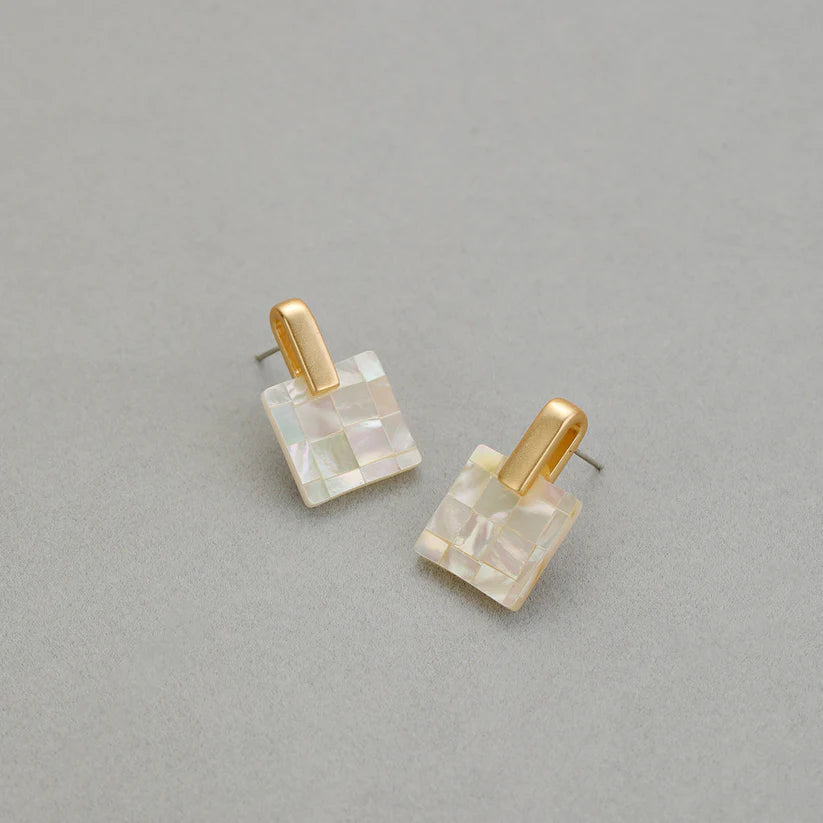 14K Gold Mother of Pearl Square Earrings