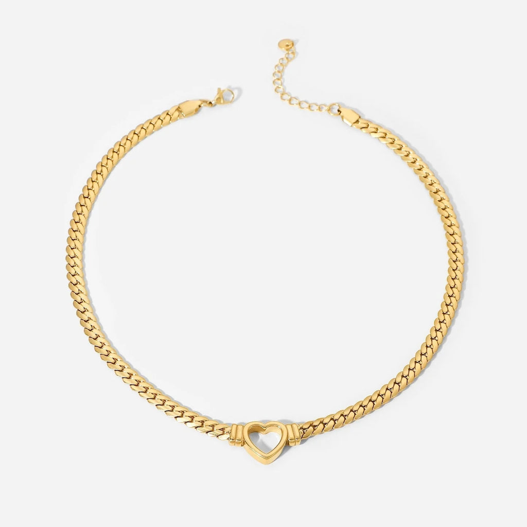 14K Serene Heart Snake Chain Necklace
