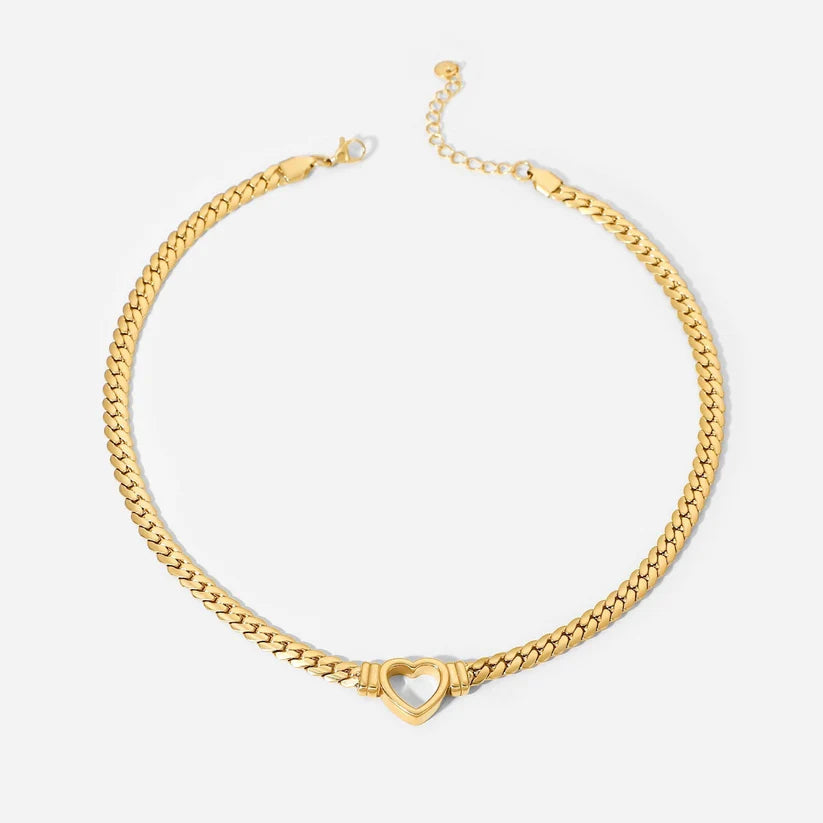 14K GoldSerene Heart Snake Chain Necklace