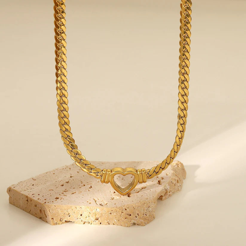 14K GoldSerene Heart Snake Chain Necklace