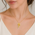 14K Gold Leaf Pearl Long Necklace