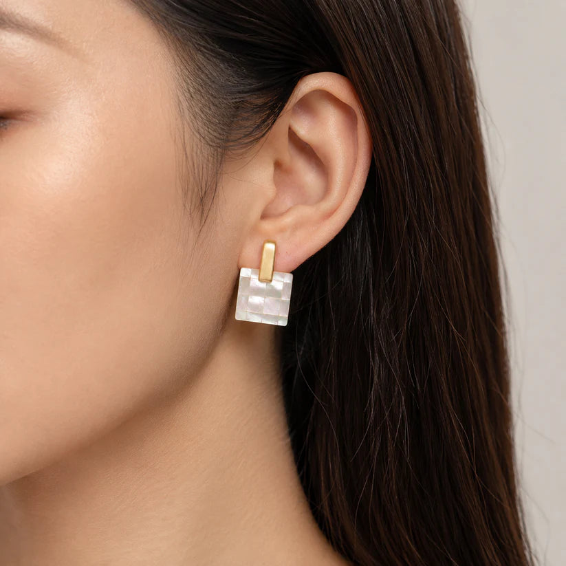 14K Gold Mother of Pearl Square Earrings