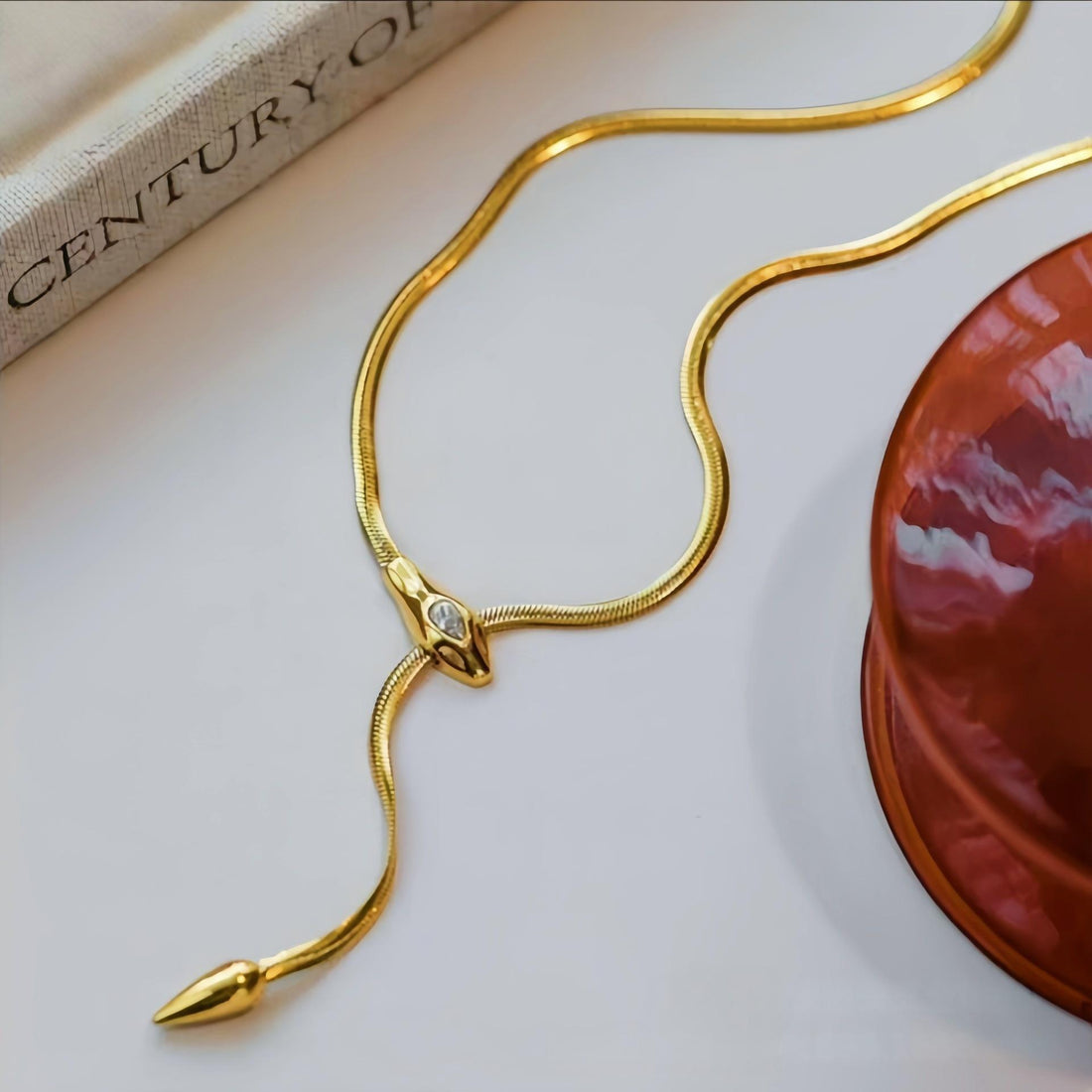 14K Gold Snake Diamond Collarbone Necklace