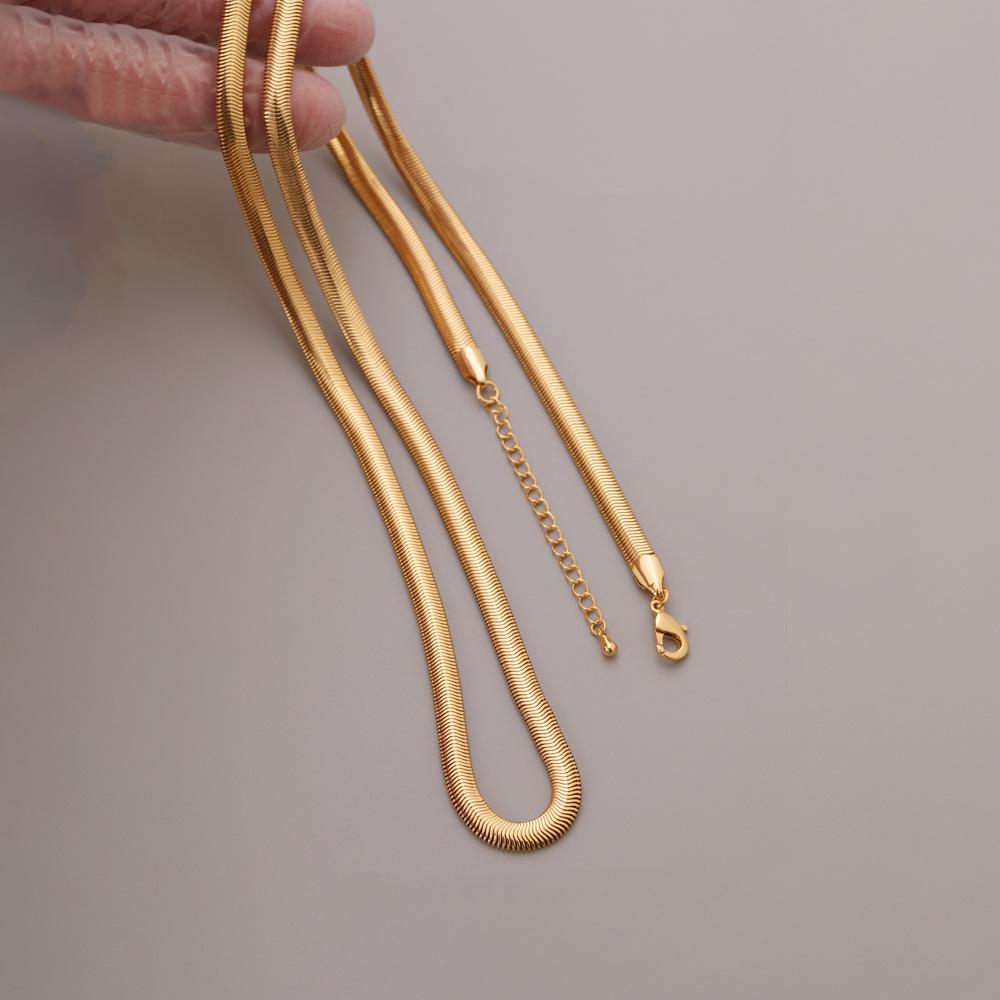 18K Gold Flat Snake Chain Fashion Thick Vintage Statement Necklace – Fashion Edition