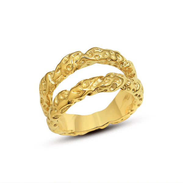 Titan 18K Gold Hammered Double-Band Statement Ring