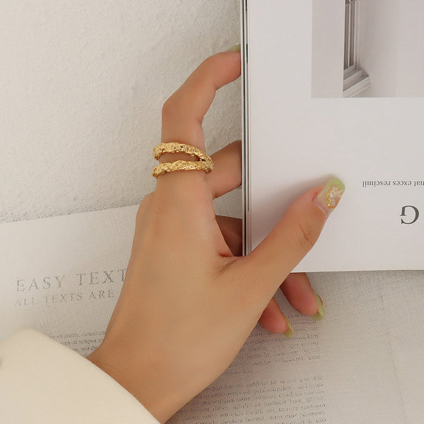 Titan 18K Gold Hammered Double-Band Statement Ring