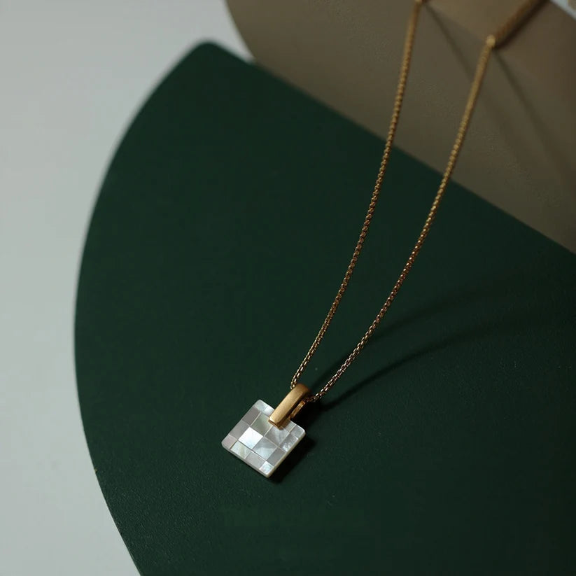 14K Gold Mother of Pearl Square Pendant Necklace