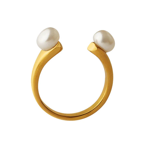 Lumière Pearl 18K Gold Open U-Ring