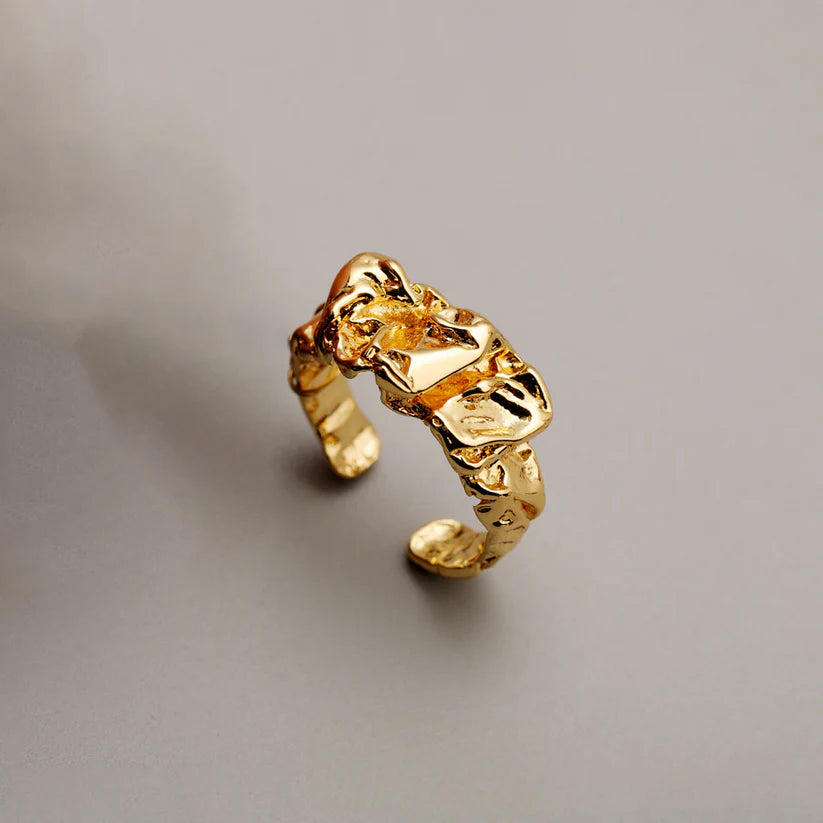 14K Gold Irregular Lava Open Ring