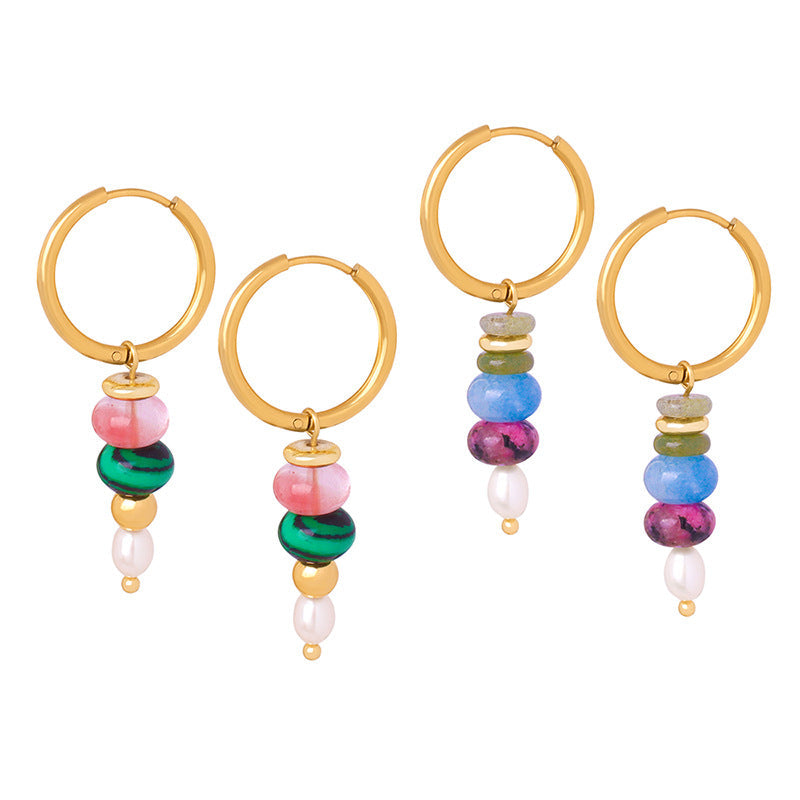 14k  natural stone abacus gold earrings
