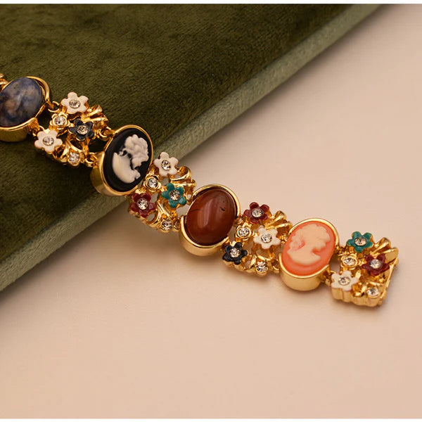 Heritage Muse 18K Gold Cameo & Enamel Statement Bracelet