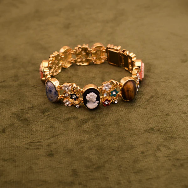 Heritage Muse 18K Gold Cameo & Enamel Statement Bracelet