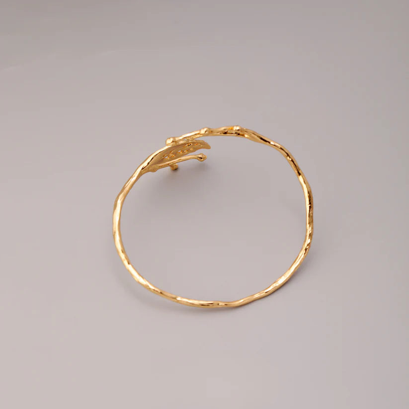 14K Gold Leaf Branch Open Cuff Bracelet
