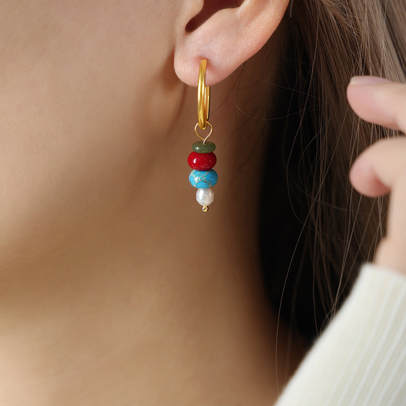 14k  natural stone abacus gold earrings