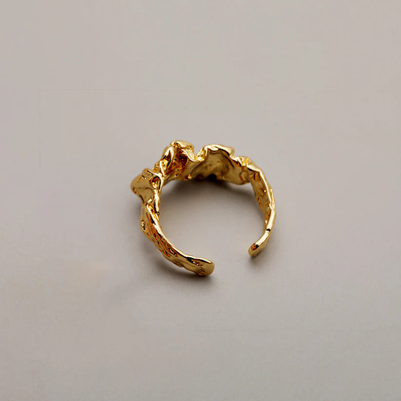 14K Gold Irregular Lava Open Ring