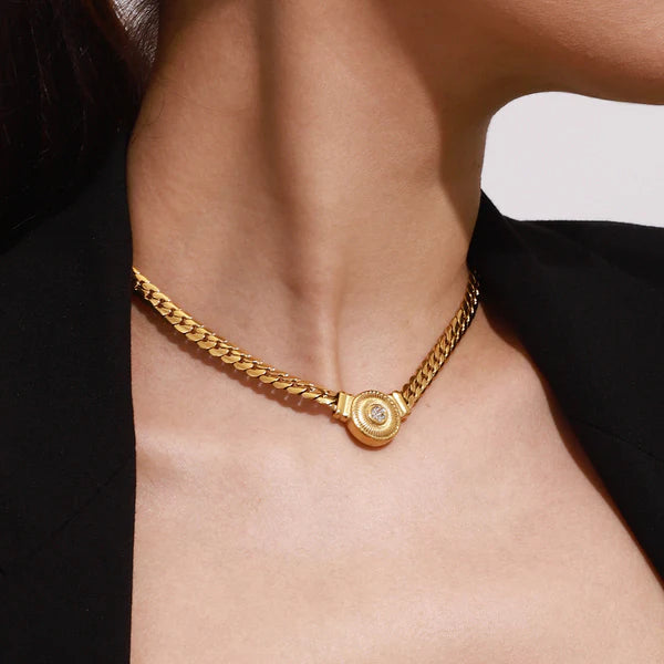 Serpentine 18K Gold Pave Spiral Choker