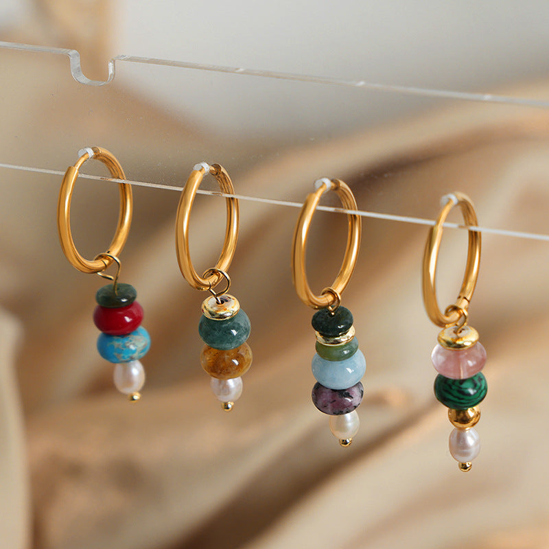 14k  natural stone abacus gold earrings