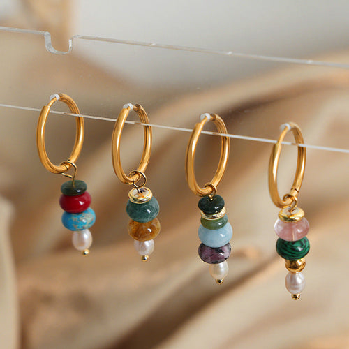 14k  natural stone abacus gold earrings