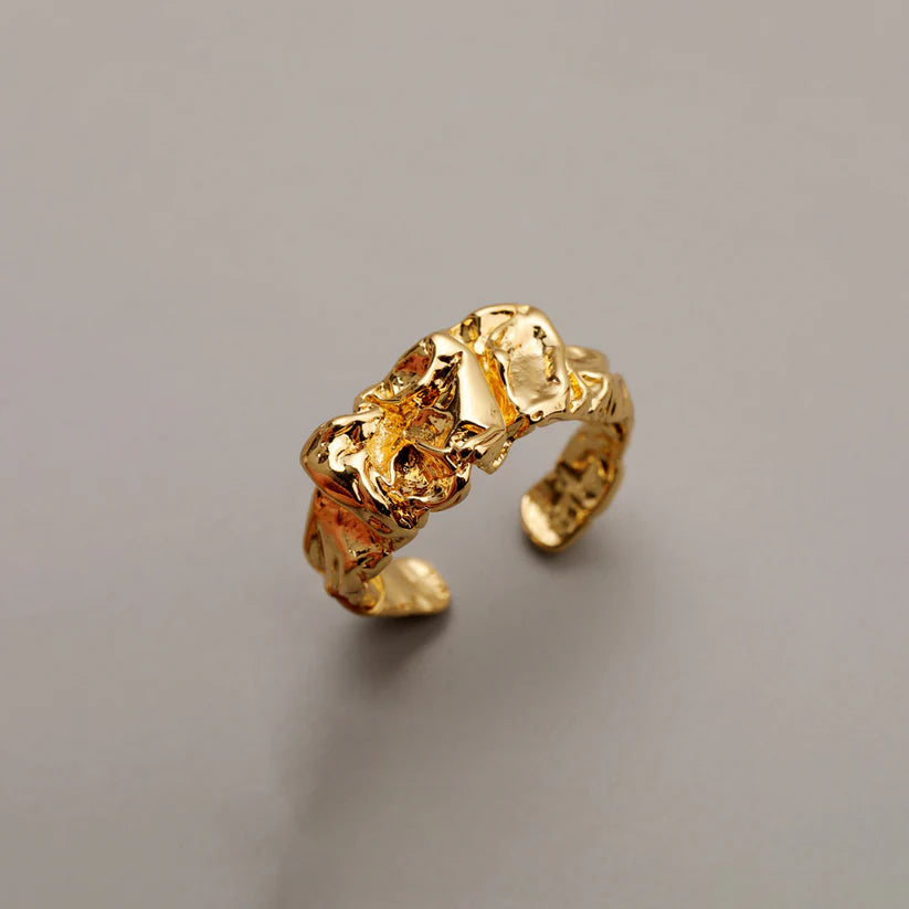14K Gold Irregular Lava Open Ring