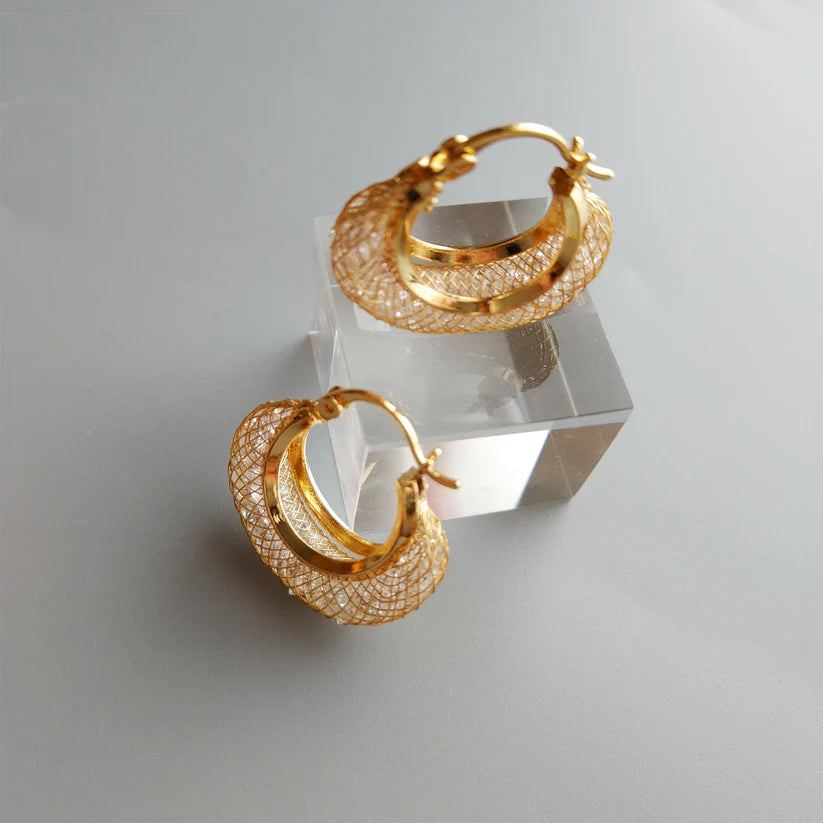 14K Gold Mother of Pearl Hoop Earrings