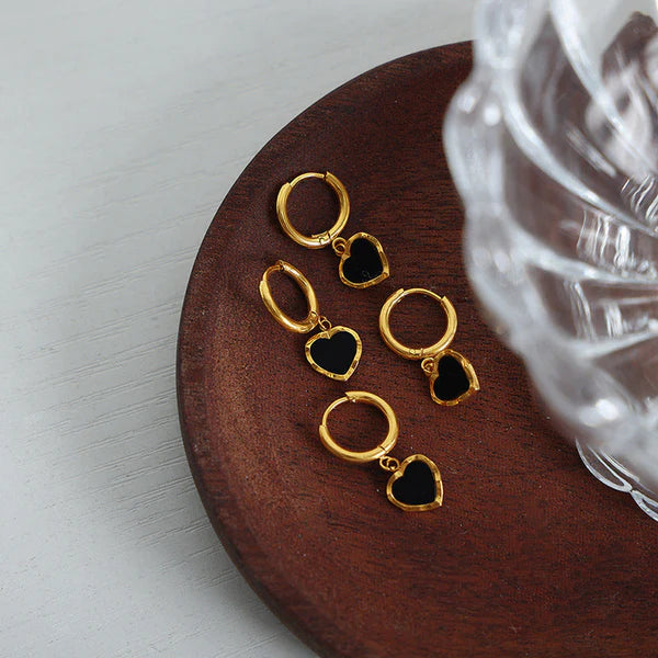 Midnight Noir 18K Gold Heart Earrings