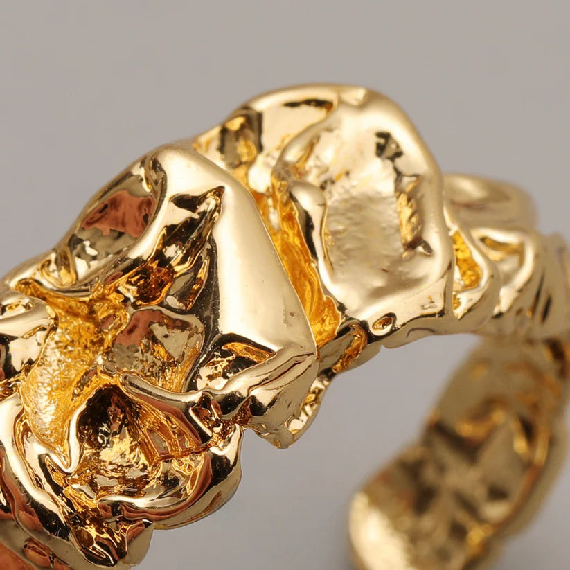 14K Gold Irregular Lava Open Ring