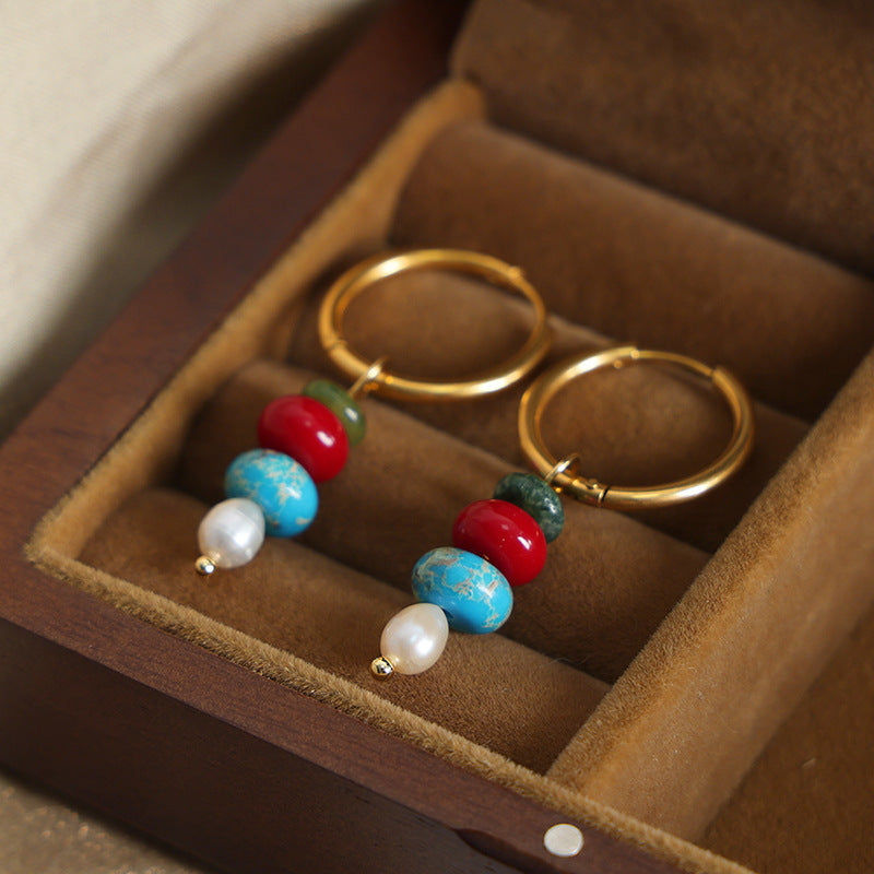 14k  natural stone abacus gold earrings