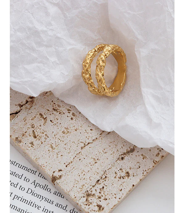 Titan 18K Gold Hammered Double-Band Statement Ring