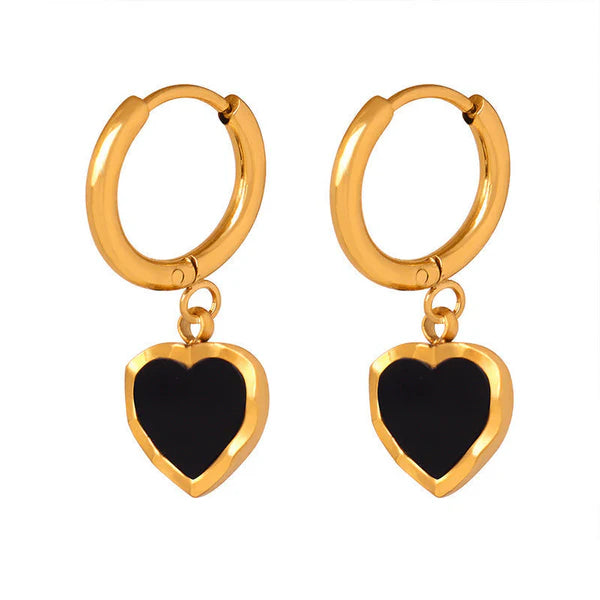Midnight Noir 18K Gold Heart Earrings
