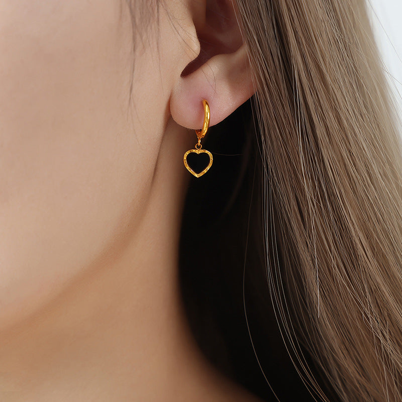 14K black drop glaze peach heart earrings