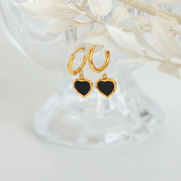 Midnight Noir 18K Gold Heart Earrings