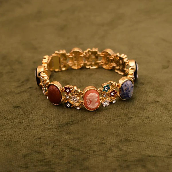 Heritage Muse 18K Gold Cameo & Enamel Statement Bracelet