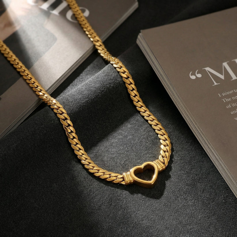 14K GoldSerene Heart Snake Chain Necklace