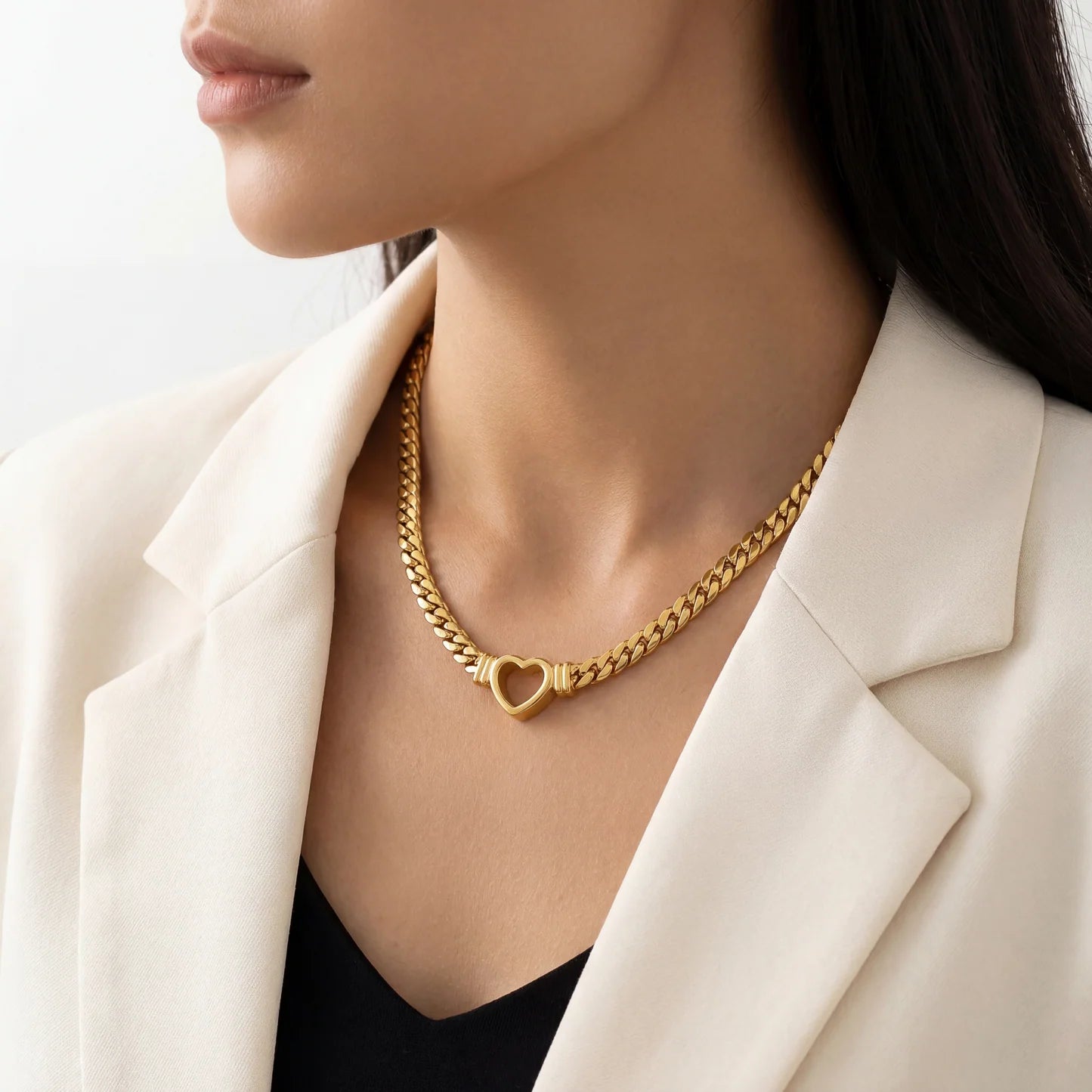 14K Serene Heart Snake Chain Necklace