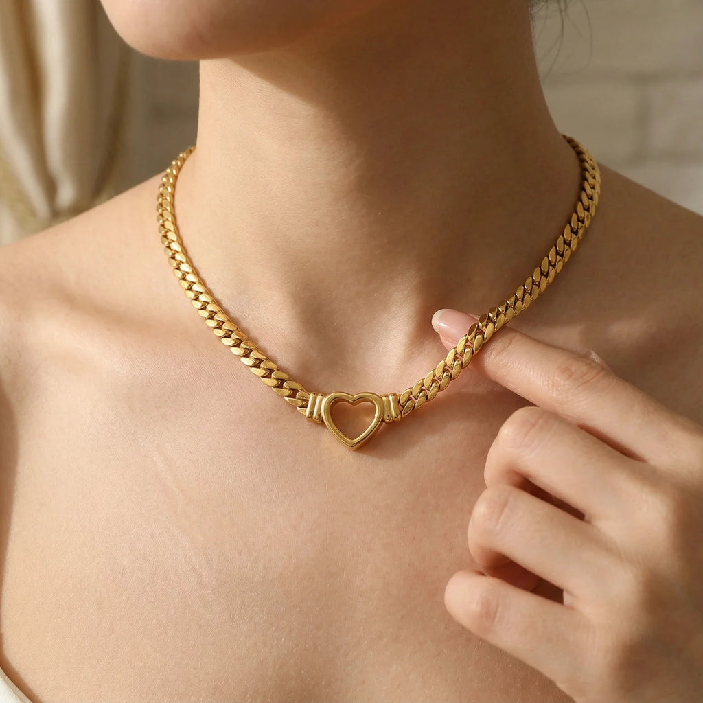 14K Serene Heart Snake Chain Necklace